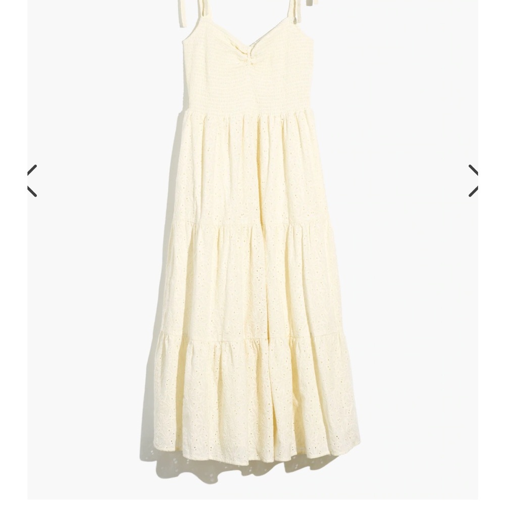 Brand new Madewell Eyelet Lucie Tie Strap Tiered Smocked Midi Ivory Cream